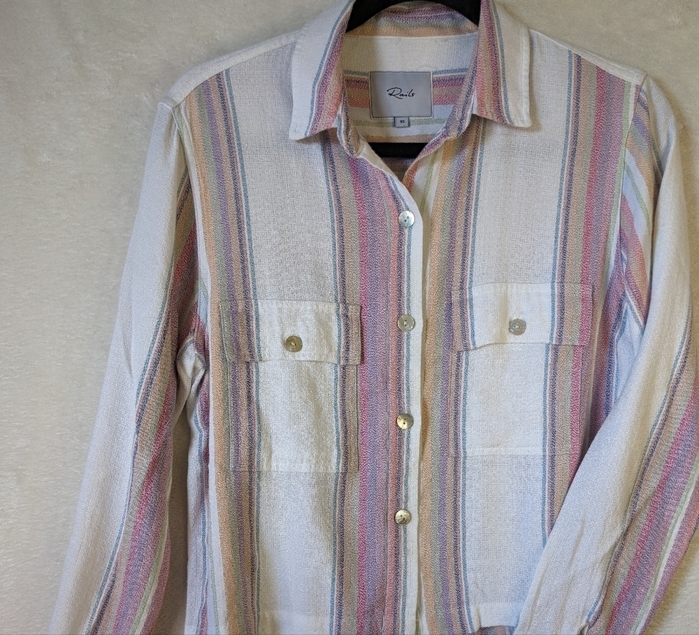 Rails Blouse Boxy Striped Metalic Thread Size XS - Picture 6 of 12